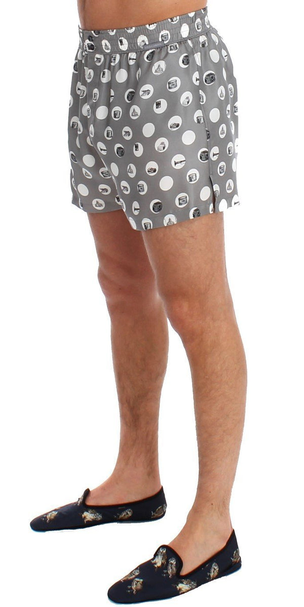 Silver Polka Dotted SILK Pajama Shorts