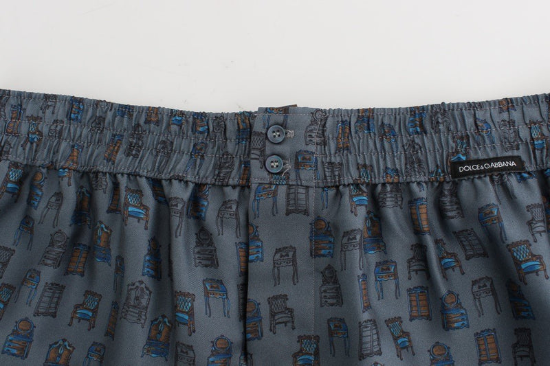 Blue Chair Print SILK Pajama Shorts