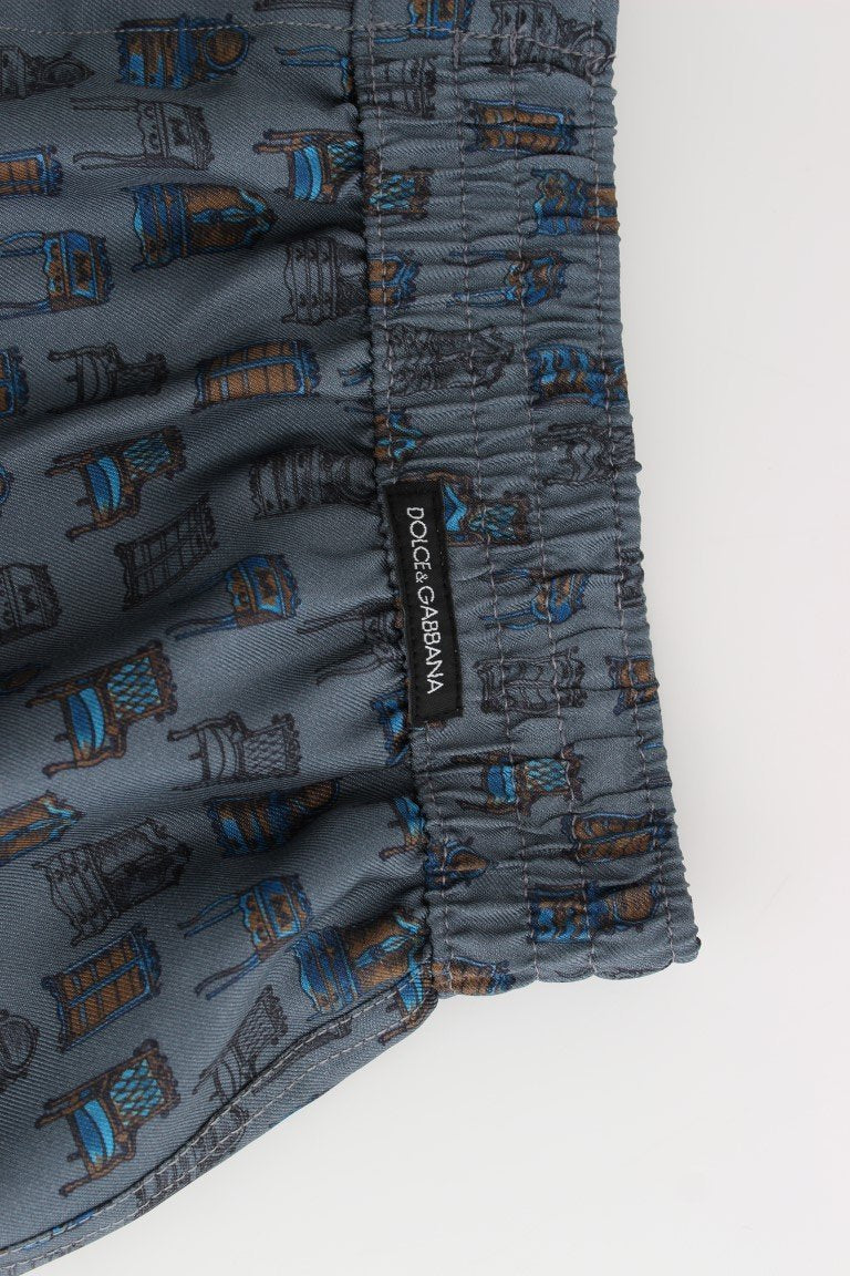 Blue Chair Print SILK Pajama Shorts