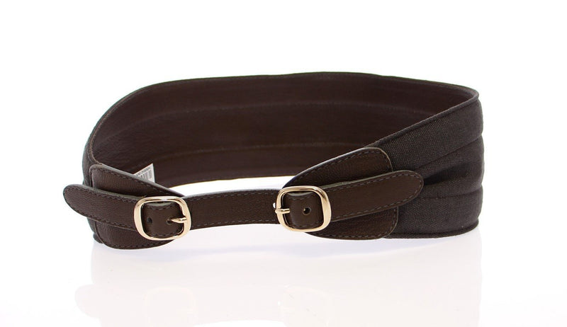 Brown Leather Linnen Logo Belt