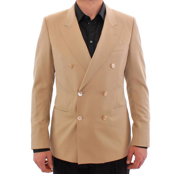 Beige wool double breasted blazer