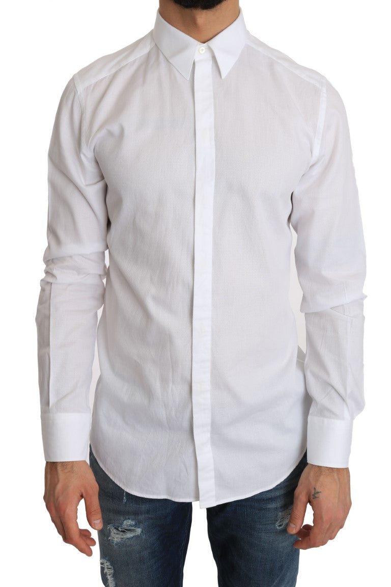 White Cotton GOLD Patterned Slim Shirt