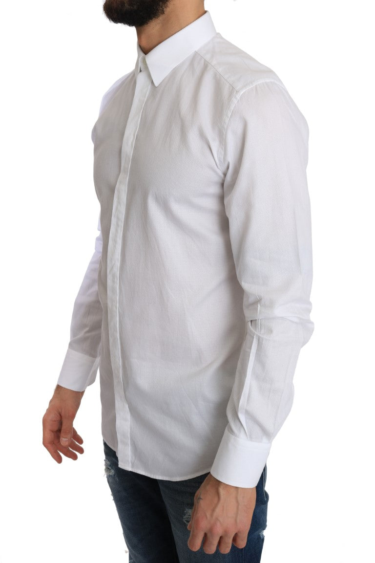 White Cotton GOLD Patterned Slim Shirt