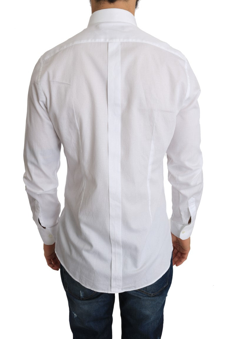 White Cotton GOLD Patterned Slim Shirt