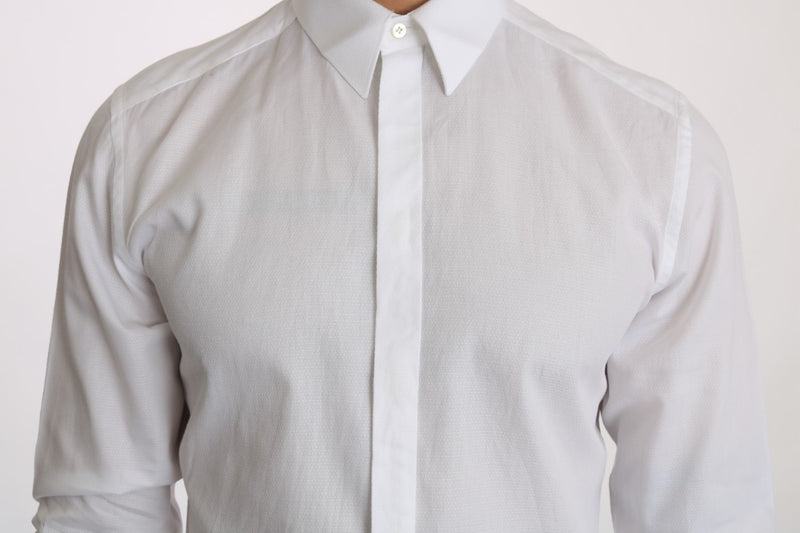 White Cotton GOLD Patterned Slim Shirt