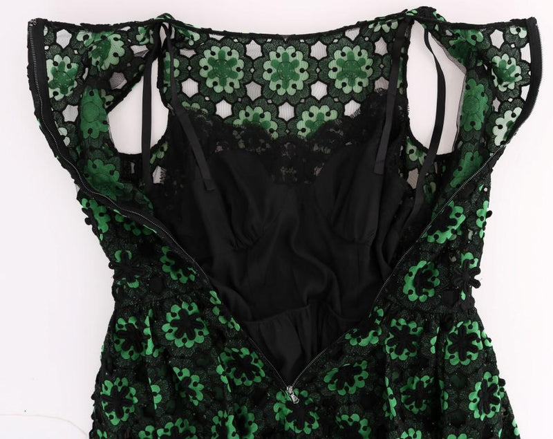 Green Floral Ricamo A-Line Shift Dress