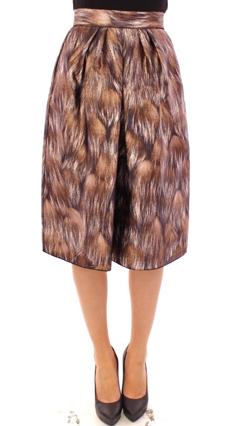 Brown Floral Silk Straight Full Skirt