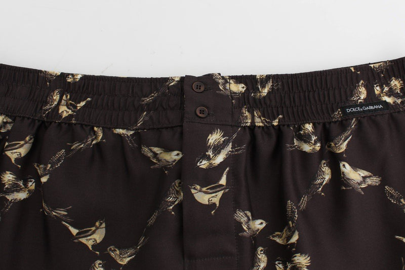 Brown Bird Print SILK Pajama Shorts