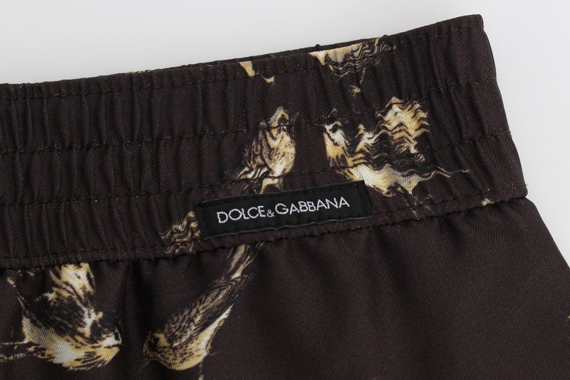 Brown Bird Print SILK Pajama Shorts