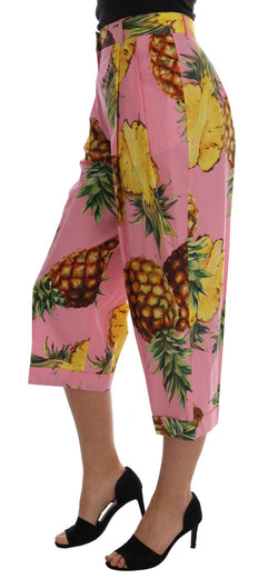 Multicolor Pineapple Print Cotton Capri Pants