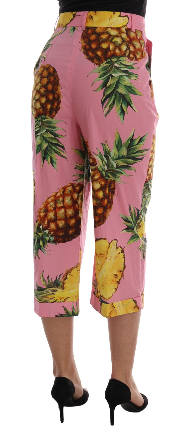 Multicolor Pineapple Print Cotton Capri Pants