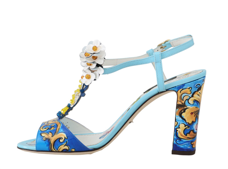 Blue Leather Majolica Crystal Sandals