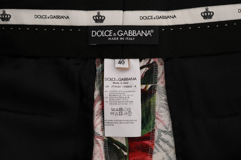 Multicolor Roses Print Brocade Capri Pants