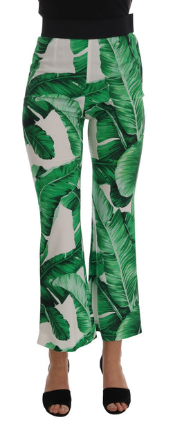 Green Banana Leaf Stretch Flare Pants