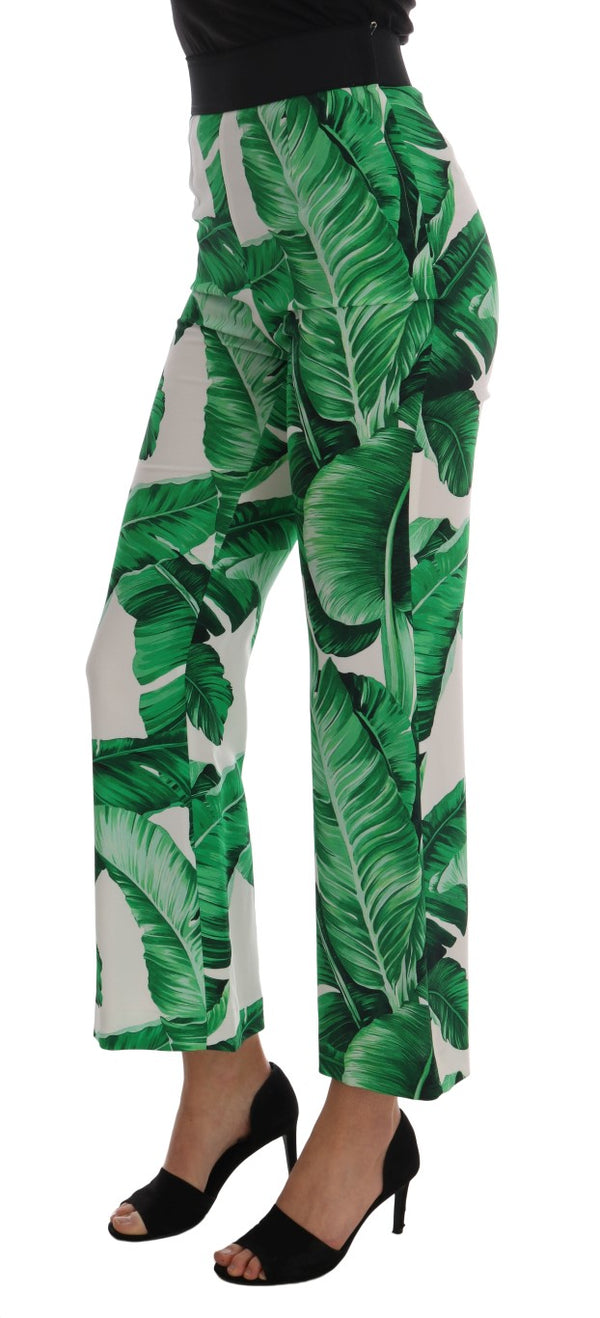 Green Banana Leaf Stretch Flare Pants