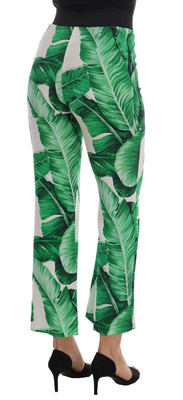 Green Banana Leaf Stretch Flare Pants