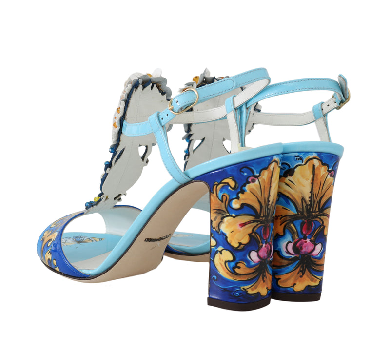 Blue Leather Majolica Crystal Sandals