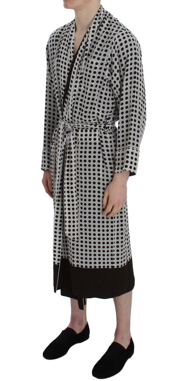 Gray Brown Polka Dotted Silk Sleepwear Robe