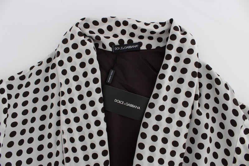 Gray Brown Polka Dotted Silk Sleepwear Robe