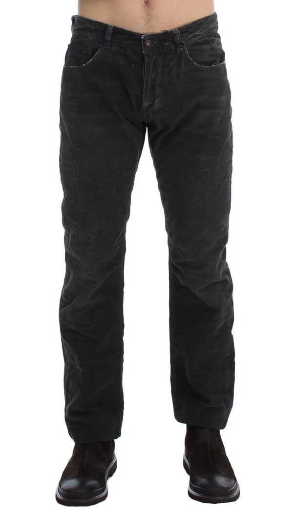 Gray Corduroy Regular Fit Pants Jeans