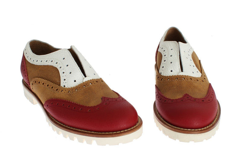 Brown Red Flat Broques Designer Shoes