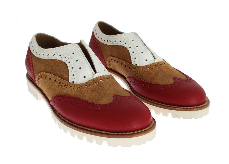 Brown Red Flat Broques Designer Shoes