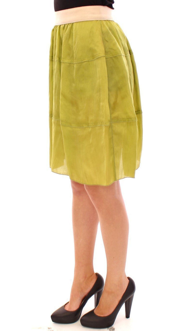 Green Silk Above Knees Full Skirt