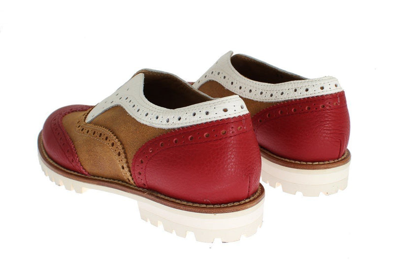 Brown Red Flat Broques Designer Shoes