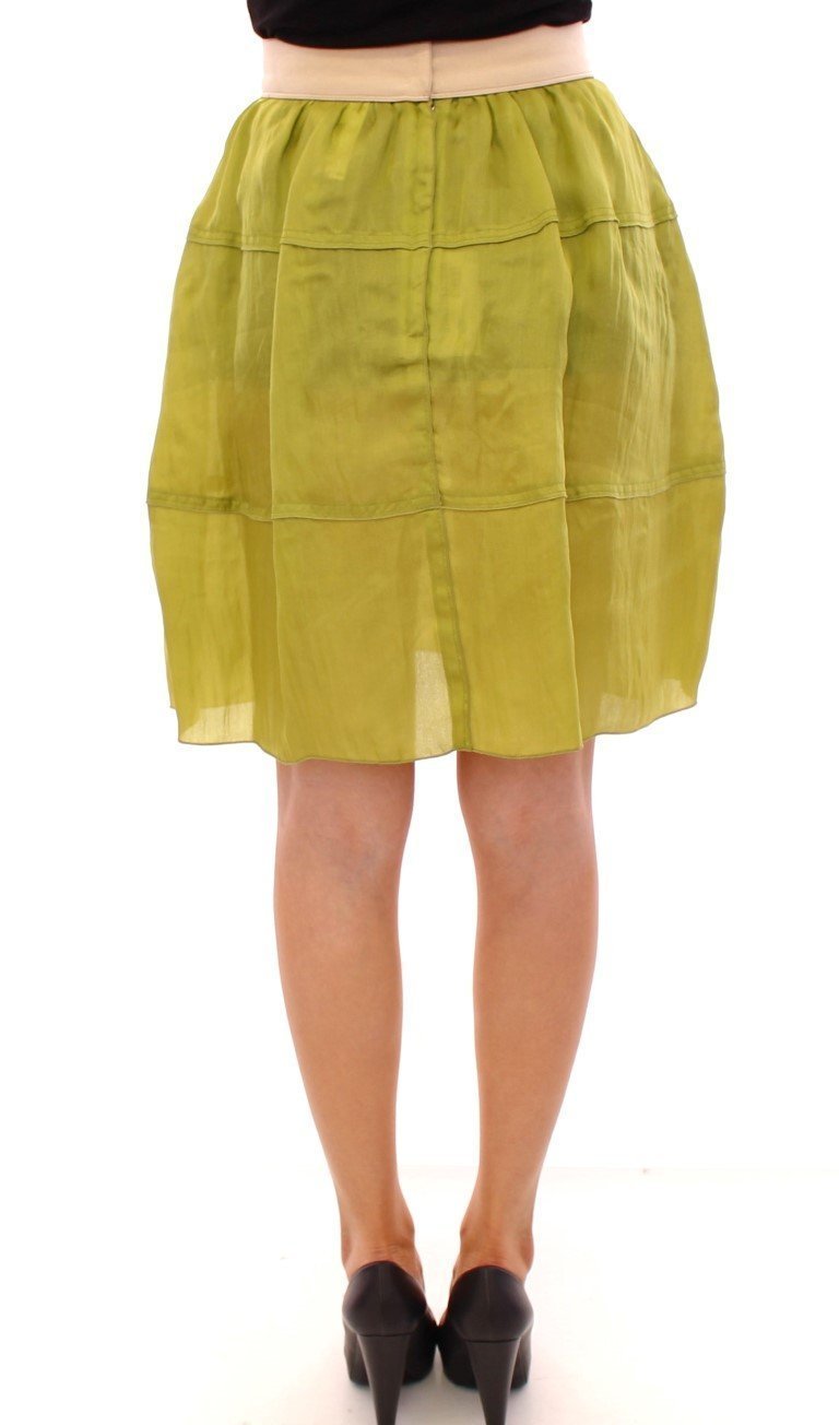 Green Silk Above Knees Full Skirt