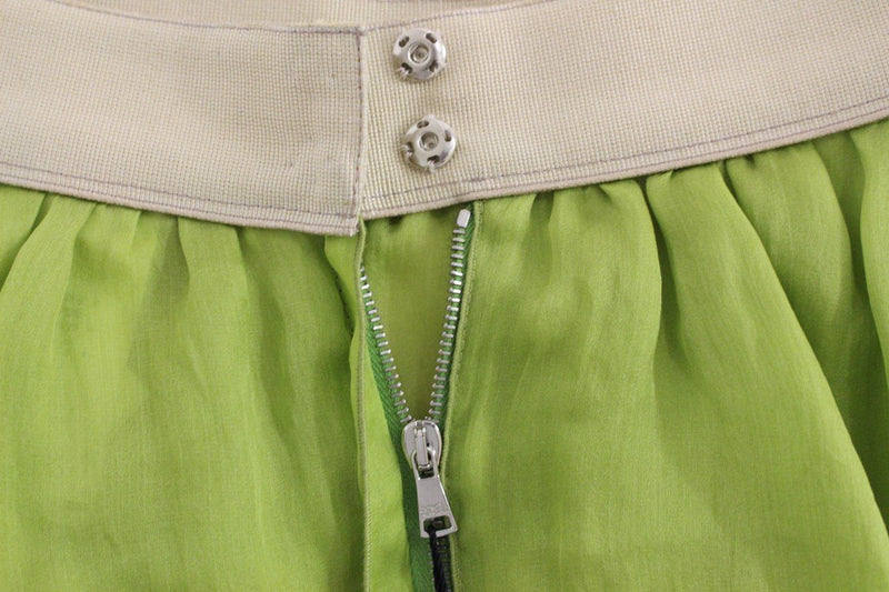 Green Silk Above Knees Full Skirt