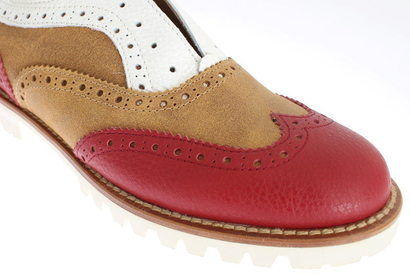 Brown Red Flat Broques Designer Shoes