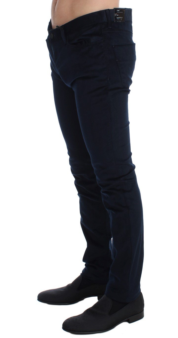 Blue Corduroy Slim Fit Pants Jeans