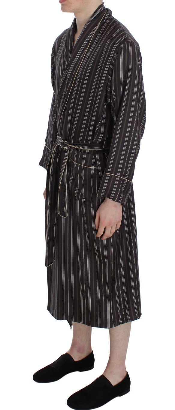 Brown Striped Silk Sleepwear Robe
