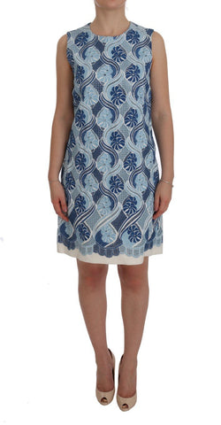 Blue White Floral Ricamo Shift Dress