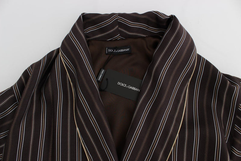 Brown Striped Silk Sleepwear Robe