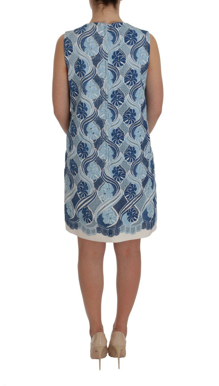 Blue White Floral Ricamo Shift Dress