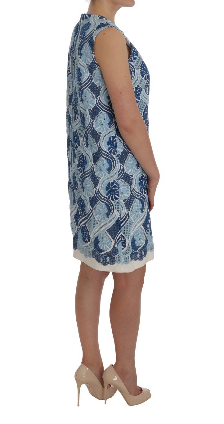 Blue White Floral Ricamo Shift Dress