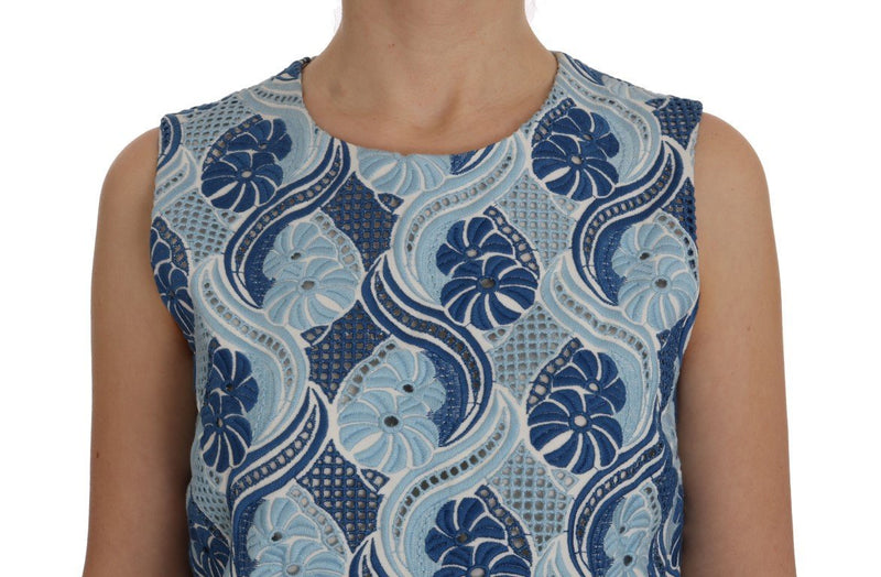 Blue White Floral Ricamo Shift Dress