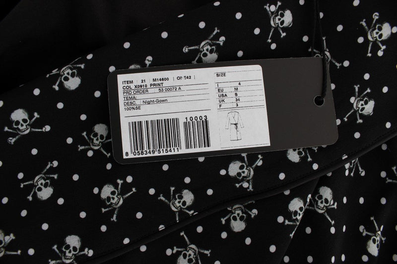 Black Skull Print Silk Sleepwear Robe