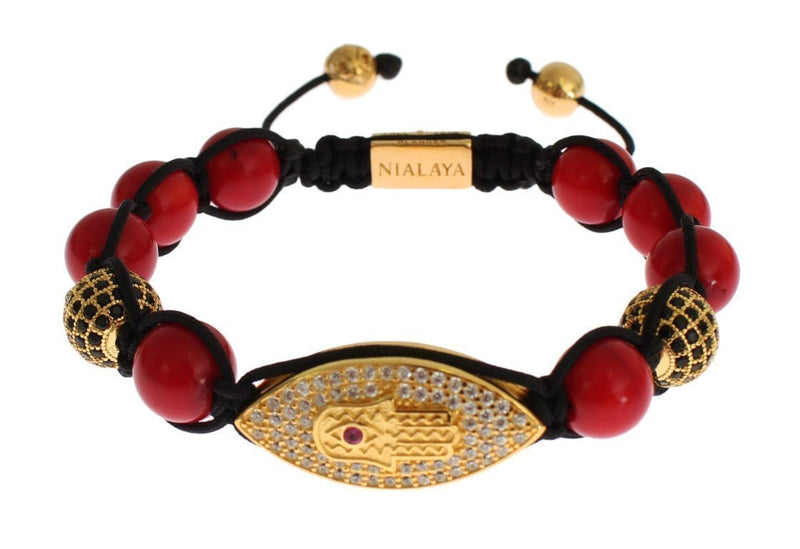 CZ Red Coral Gold 925 Silver Bracelet