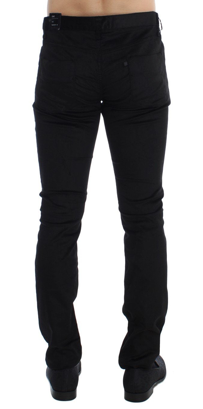 Black Corduroy Slim Fit Pants Jeans