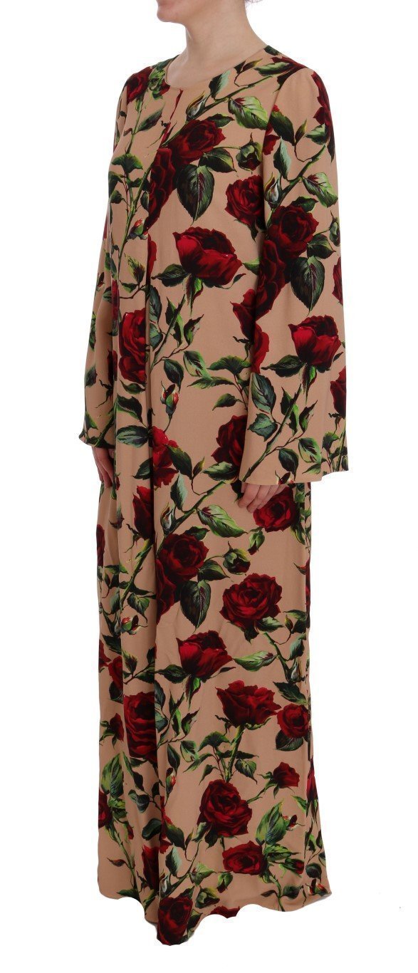 Pink Red Roses Maxi Long Shift Dress