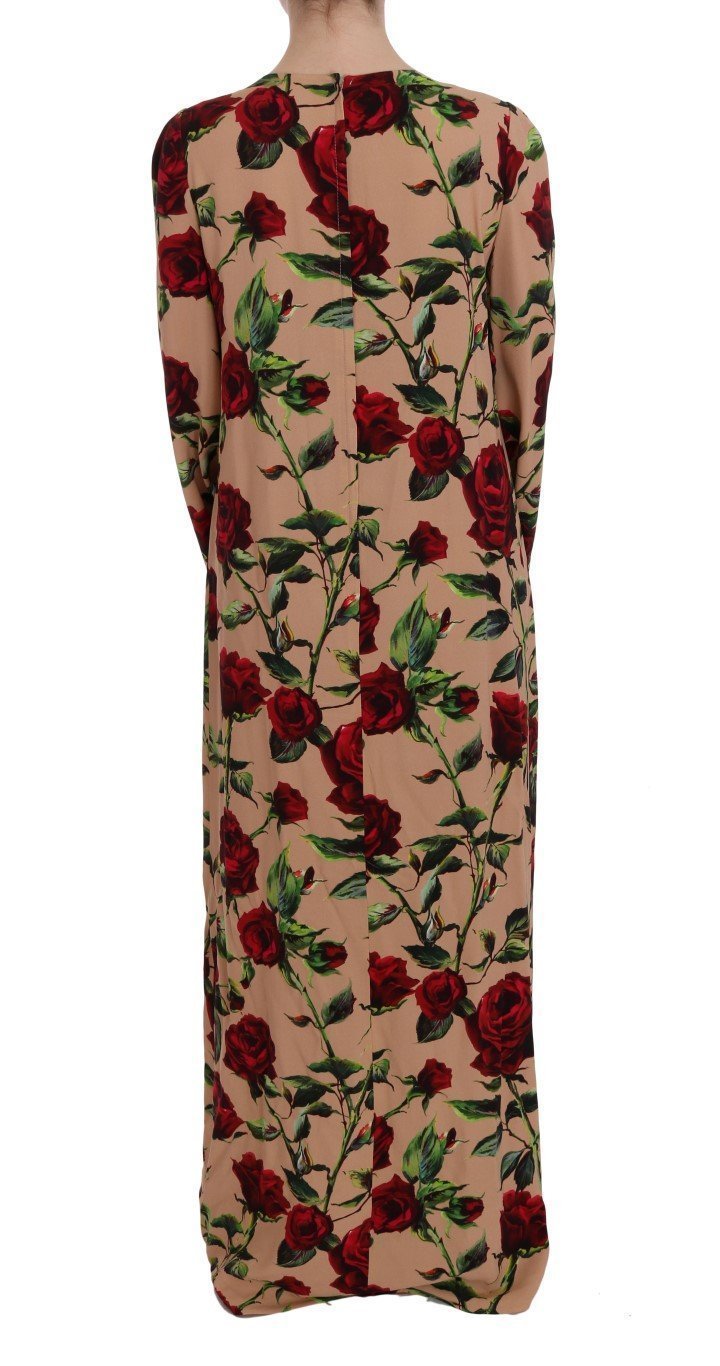Pink Red Roses Maxi Long Shift Dress