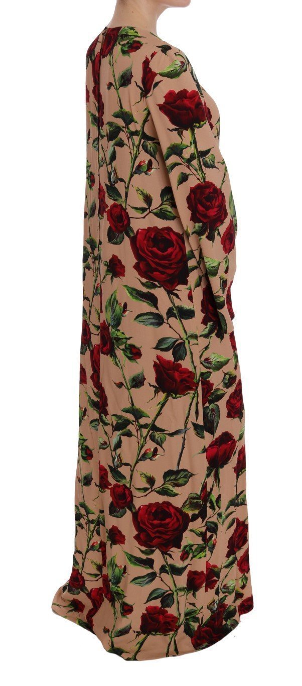 Pink Red Roses Maxi Long Shift Dress