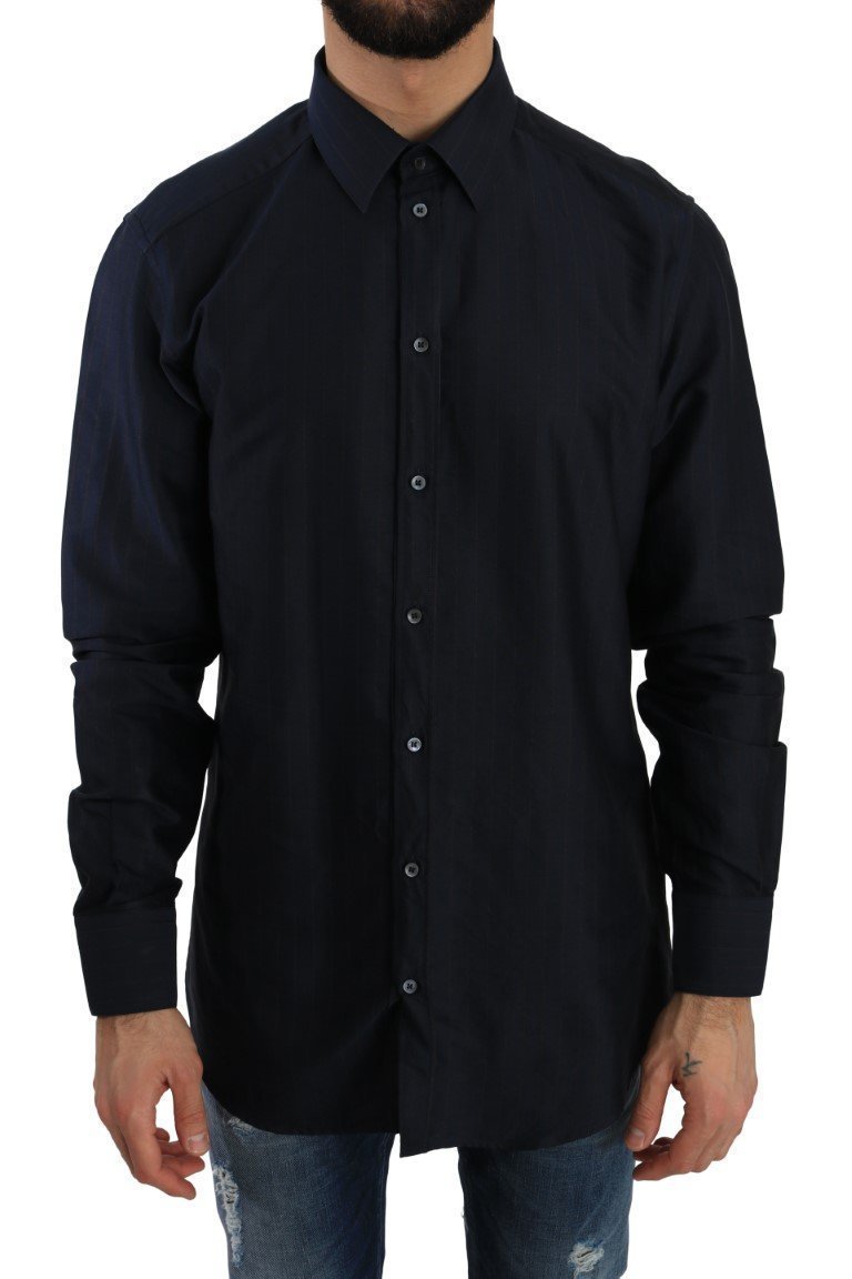 Blue Striped Cotton GOLD Slim Shirt