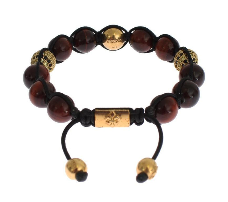 CZ Red Tigers Eye Gold 925 Silver Bracelet