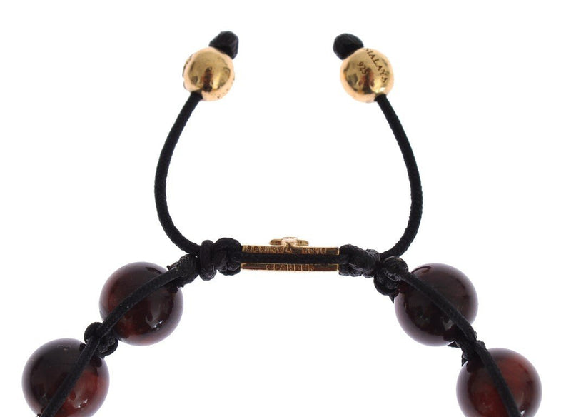 CZ Red Tigers Eye Gold 925 Silver Bracelet