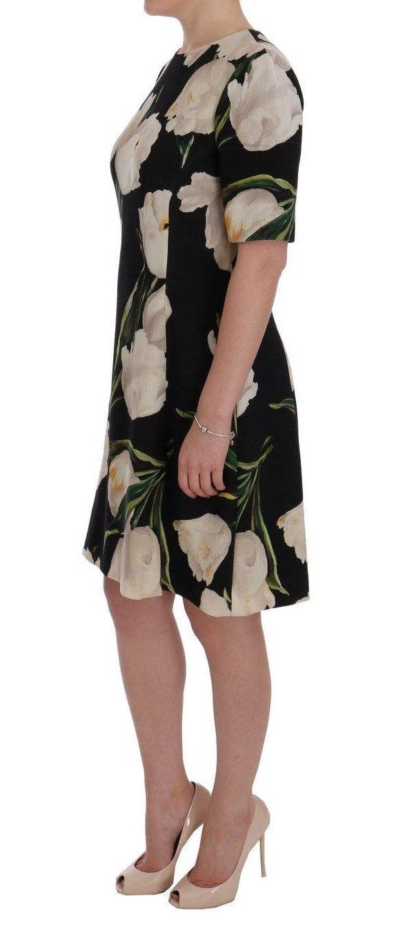 Black White Tulips Wool Sheath Dress