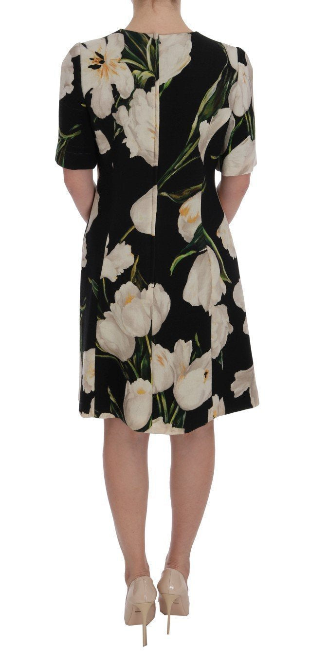 Black White Tulips Wool Sheath Dress