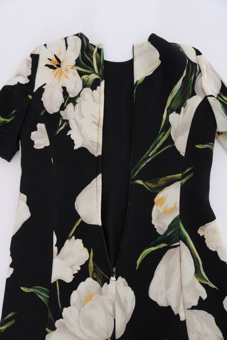 Black White Tulips Wool Sheath Dress